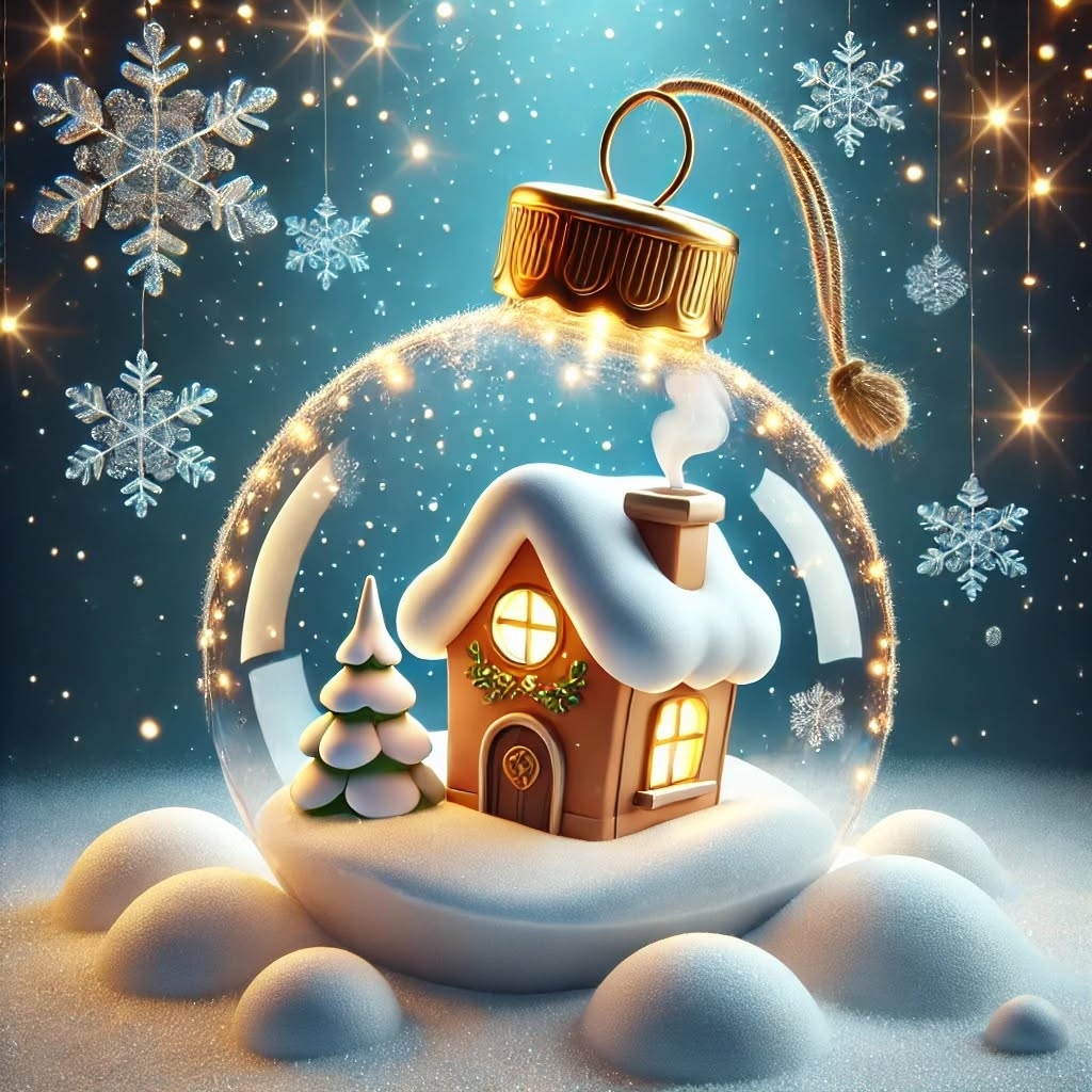 Maison enneigée dans une boule de Noël