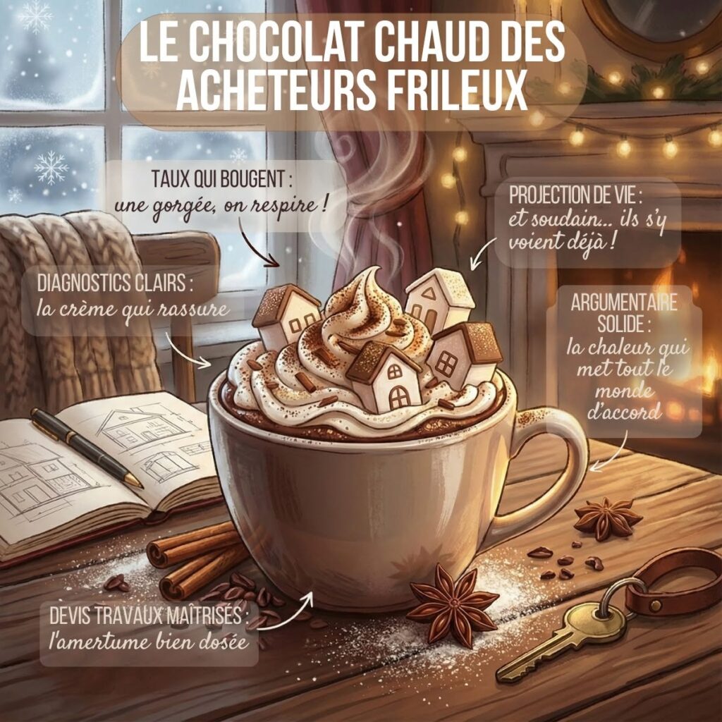 Le chocolat chaud des acheteurs frileux, illustration humoristique immobilière